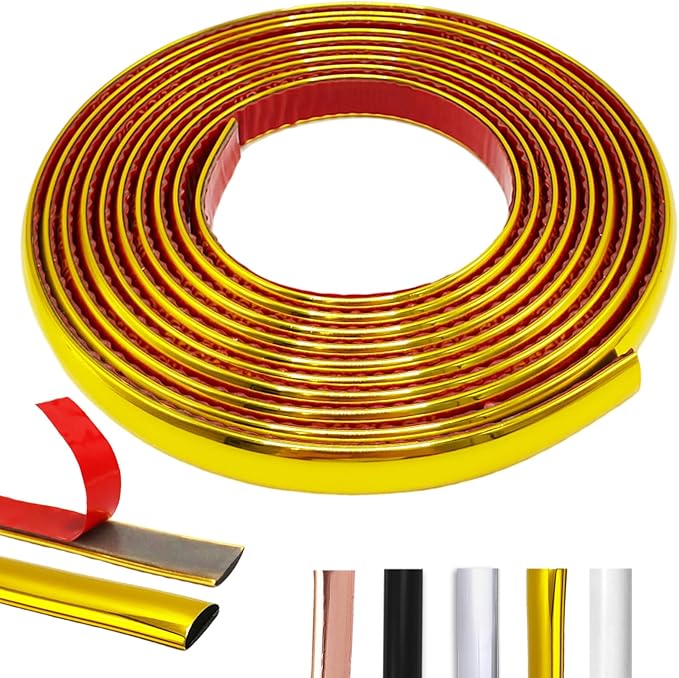 Gold Peel and Stick Trim Molding, 10Ft Premium Wall Ceiling Floor Cabinet Tile Edge Moulding, Flexible Quarter Round Molding Self Adhesive