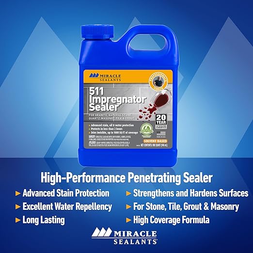 Miracle Sealants 511 Impregnator Advanced Penetrating Sealer for Countertops, Stone, Tile & Grout, Pint