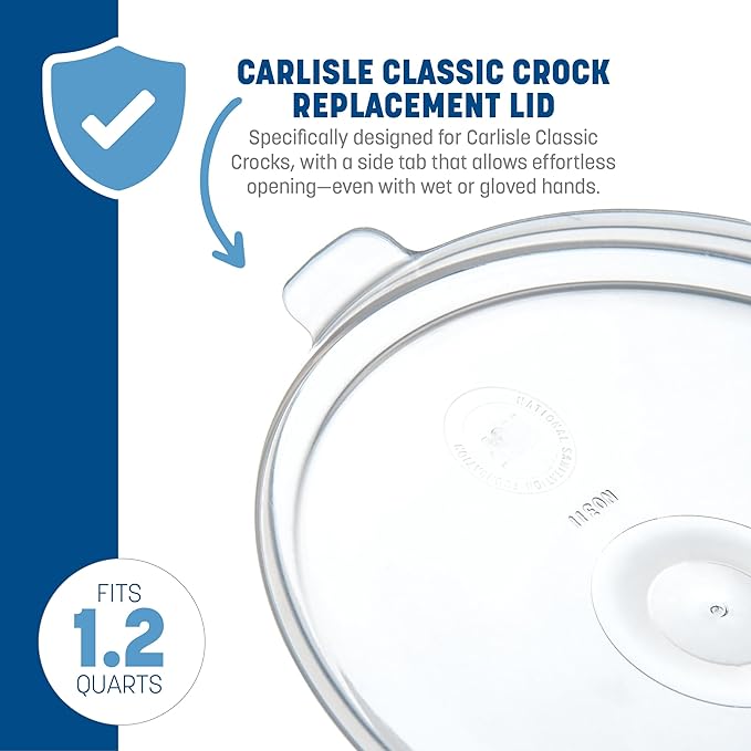 Carlisle FoodService Products Replacement Lid Crock Lid for Kitchen, Restaurants, Home, Plastic, 1.2 Quarts, Clear, (Pack of 12)