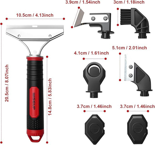 WISEUP Caulking Tool，6 in 1 Caulk Remover Tool with Grout Scraper，Brush，Caulking Tool Kit for Kitchen,Bathroom,Window,Door
