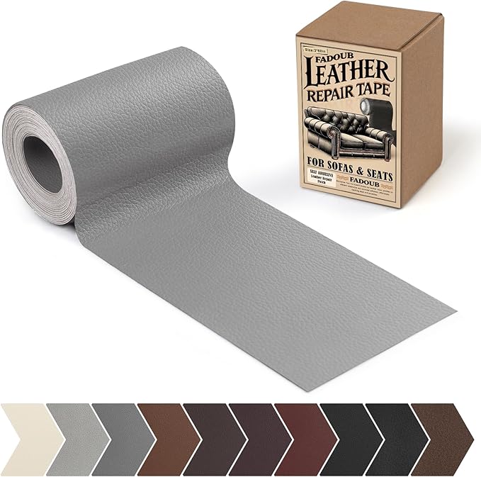 Leather Repair Patch, 3 x 60In Self Adhesive Leather Repair Tape Kit for Furniture, Couch, Sofa, Office, Car Seats, Car Interior, Vinyl Repair Kit (Gray)