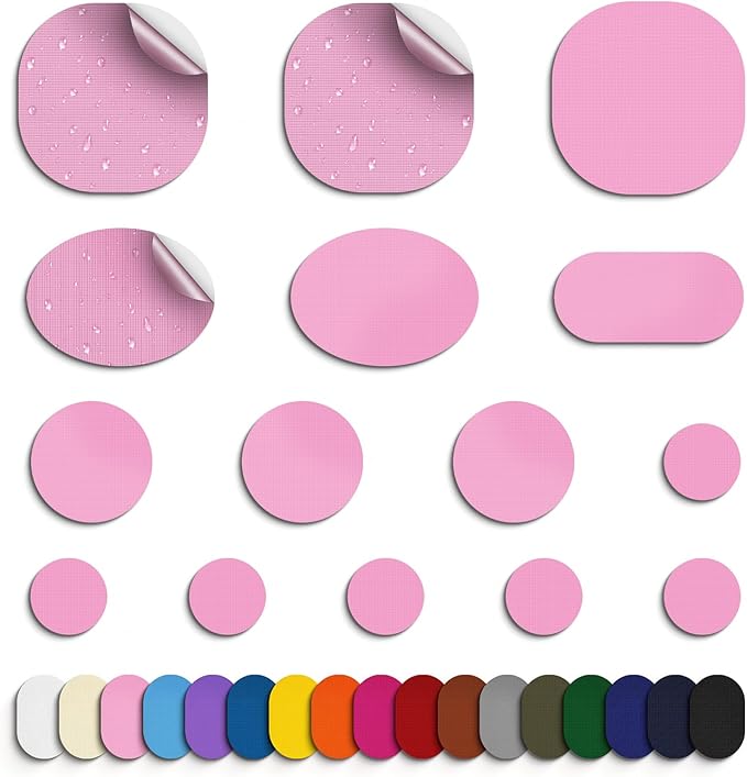 Self-Adhesive Nylon Patches Tent Repair Kit – Outdoor Gear Tenacious Repair Tape, Waterproof Fabric Patches for Clothes, Tent, Down Jacket, Backpack (45pcs, Pink