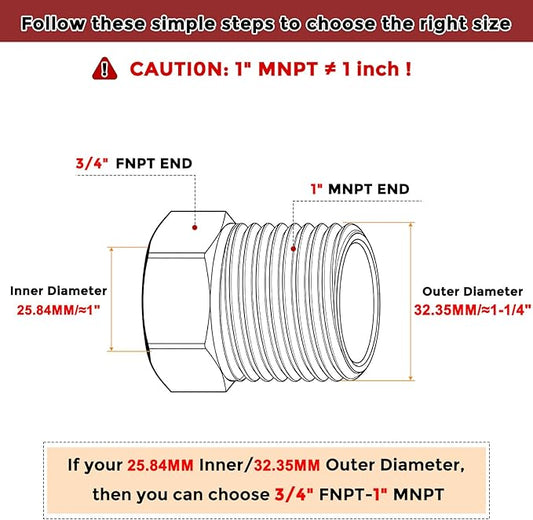 Pack of 3, 1" Male NPT to 3/4" FeMale NPT Solid 304 Stainless Steel Hex Bushing, Hose Fittings Adapter Reducer for Pipe Leak Repair, Bathroom Remodeling, Tool Extensions