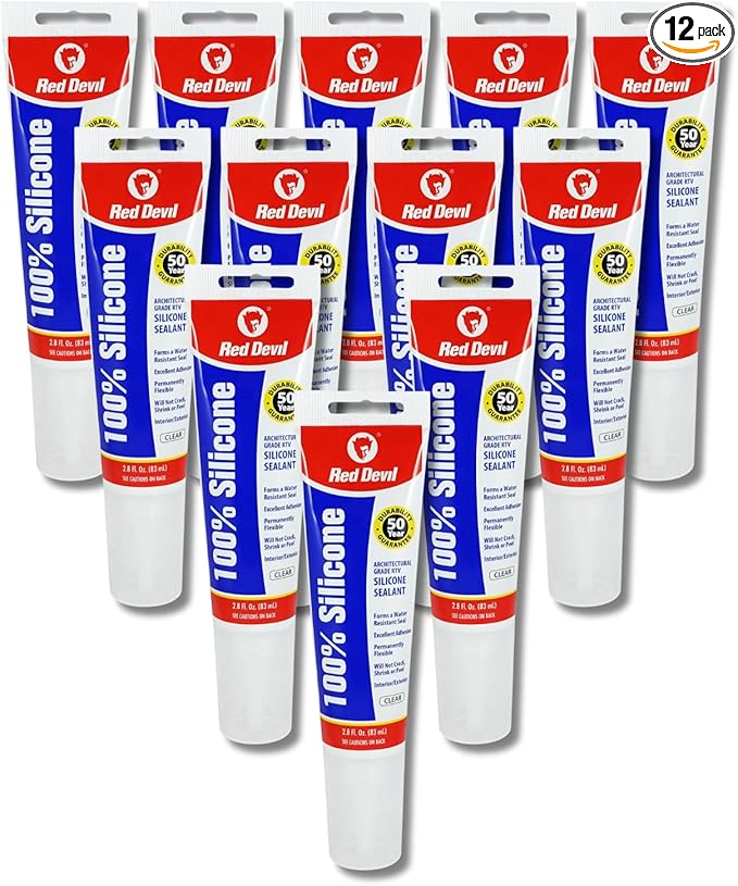 Red Devil 082012 100% Silicone Sealant Architectural Grade, Clear, 2.8 Oz, Pack of 12
