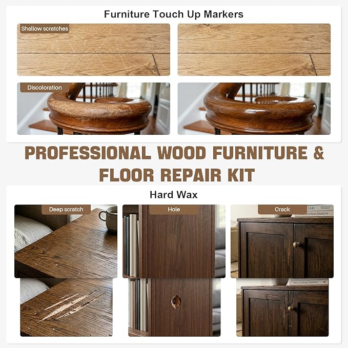 Laminate Floor Repair Kit with Heat Pen,Linoleum Repair Hard Wax 12 Color Wood Vinyl Floor Furniture Repair Kit Touch Up Marker Cover Scratches, Stains, Cracks, Holes for Door, Cabinet, Table