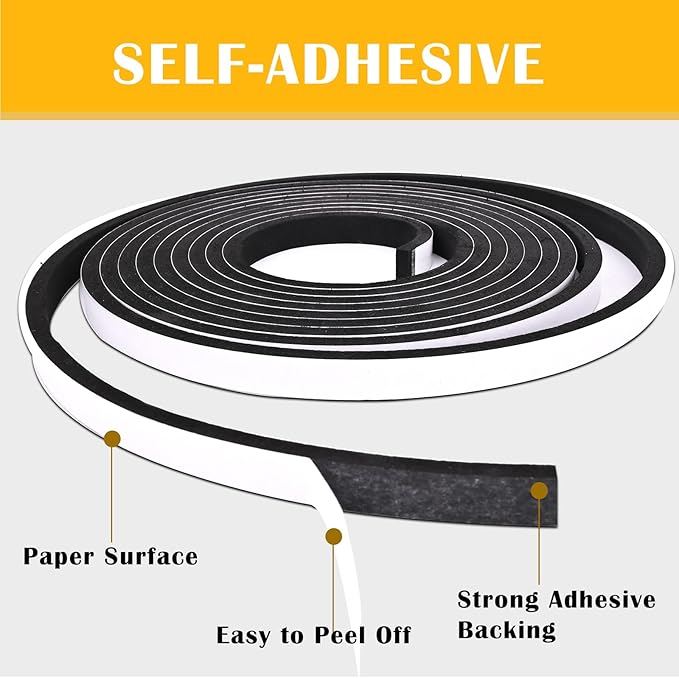 Closed Cell Foam Tape 1 inch Wide x 1/4 inch Thick,Single Sided Foam Strip with Self-Adhesive Backed,Weather Stripping for AC Window Seal and Door Insulation,Soundproof Weatherstripping 2 Rolls,33ft