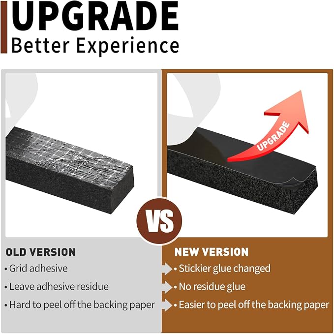 Yotache Maximum Compression Sponge 1" x1/2", Rubber Foam Strip Adhesive for Insulation, Weatherstrip, Gap Blocker, Anti-Vibration, Anti-Collision, 6.5 Feet Long 2Pcs