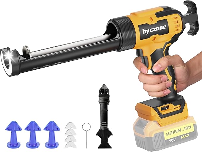 Electric Caulking Gun Compatible With Dewalt 20V Max Battery, 10 Oz Cordless Caulk Gun with 6 Adjustable Speed, LED Light, Battery Powered Caulking Gun for Filling, Sealing, Repair (TOOL ONLY)