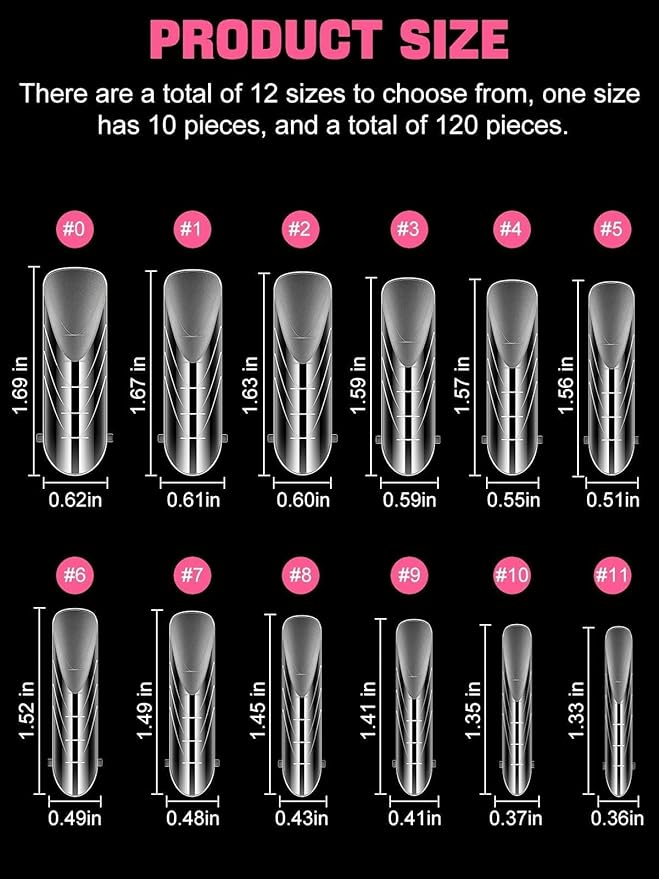 TOROKOM Poly Extension Gel Dual Nail Forms, 120Pcs Full Cover Coffin & Stiletto Nail Molds, 12 Sizes for Gel Manicure Nail Art Design Salon & DIY