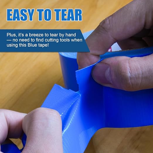 3 Rolls Blue Duct Tape, Heavy Duty Strong Industrial Colored Duct Tape 9mil x 2inch x 25yds Flexible, No Residue, Waterproof and Tear by Hand, Multi-Use for Indoor & Outdoor Repairs