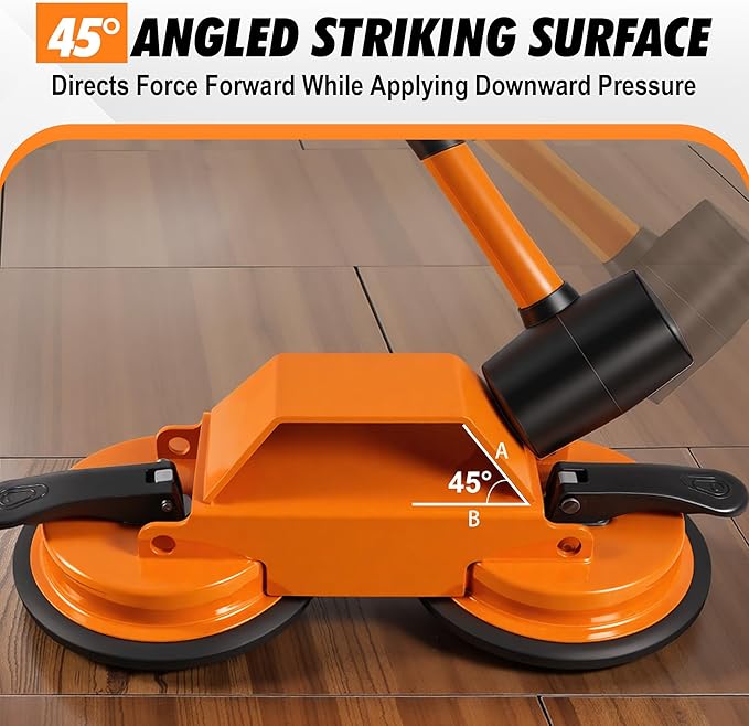 Floor Gap Fixer Tool, 45° Striking Surface Floor Gap Repair Tool with Dual Suction Cup, Made of Iron. with 6pcs Sticky Pads for Fixer Laminate/Vinyl Flooring Tools