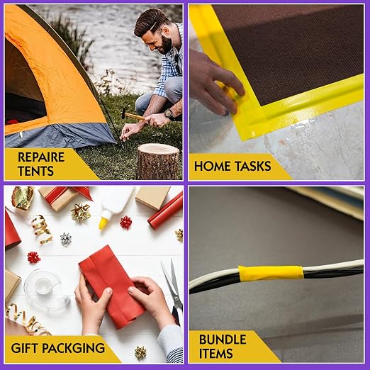 3 Rolls Yellow Duct Tape, Heavy Duty Strong Industrial Colored Duct Tape 9mil x 2inch x 25yds Flexible, No Residue, Waterproof and Tear by Hand, Multi-Use for Indoor & Outdoor Repairs