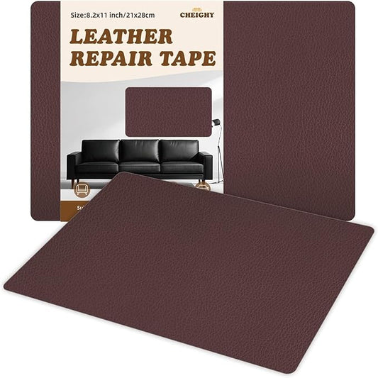 CHEIGHY 2pcs Self-Adhesive Leather Repair Kit for Furniture, Couches, Car Seats 8.2X11 Inch PU Vinyl Leather Patch Tape for Sofa, Office Chairs, Jackets (Coffee)