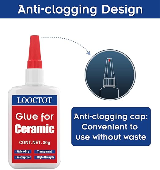 LOOCTOT 30g Ceramic Glue,China Porcelain and Pottery Repair,Super Instant Glue Bonding Between Ceramics,No Smell After Cure,Waterproof Clear