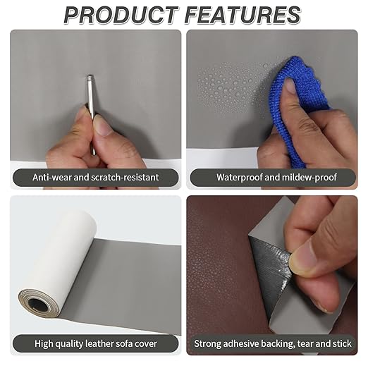 BSZHTECH Leather Repair Tape Self-Adhesive Leather Repair Patch for Couch Furniture Sofas Car Seats Advanced PU Vinyl Leather Repair Kit(Grey, 23.6 X 79 inch)