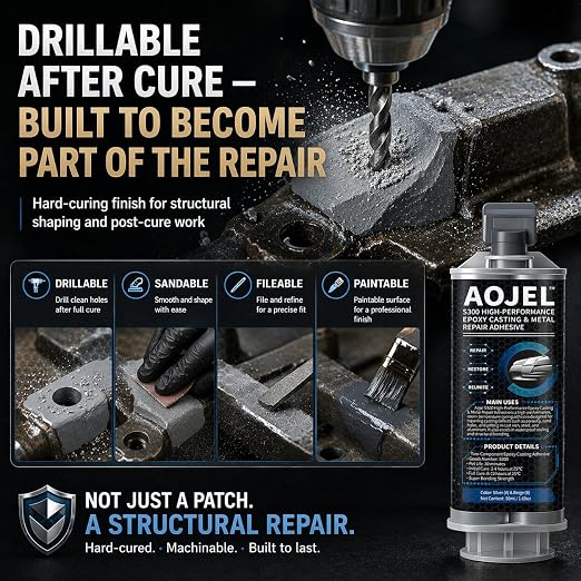 5-Pack Metal Epoxy, 2-Part Structural Repair Adhesive for Metal & Aluminum Repair, Load-Bearing, Waterproof, Heat Resistant to 392°F, Drillable After Cure, Total 8.45 oz（Value Pack）