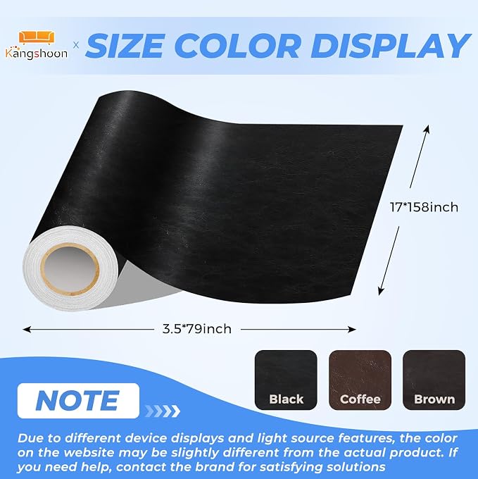 Kangshoon Leather Repair Patches, 17X158 Inch Self-Adhesive Leather Repair Tape, Stretch Vinyl Repair Kit for Couch Furniture Sofas Car Seats (Dark Brown, 17X158 Inch)