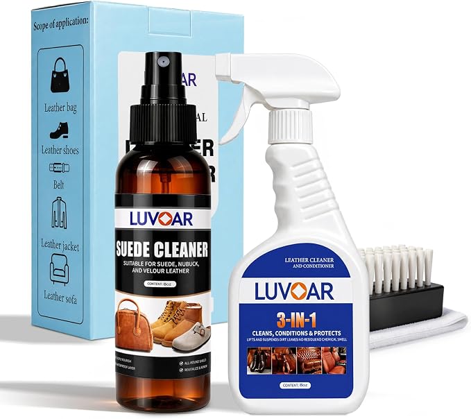 Leather Cleaner and Conditioner Kit - and More for Car Interiors, Apparel, Furniture, Boots & Accessories - with Microfiber Brush & Microfiber Cloth 2 Bottles (8 oz Each)