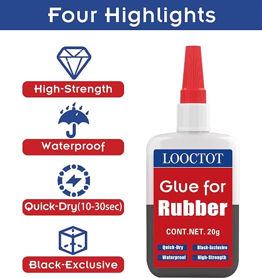 LOOCTOT Black Rubber Glue,Super Instant Glue Bonding Between Rubbers,Rubber and Other Materials;Instant Cement for Tire,Tube, Edge,etc(20g)