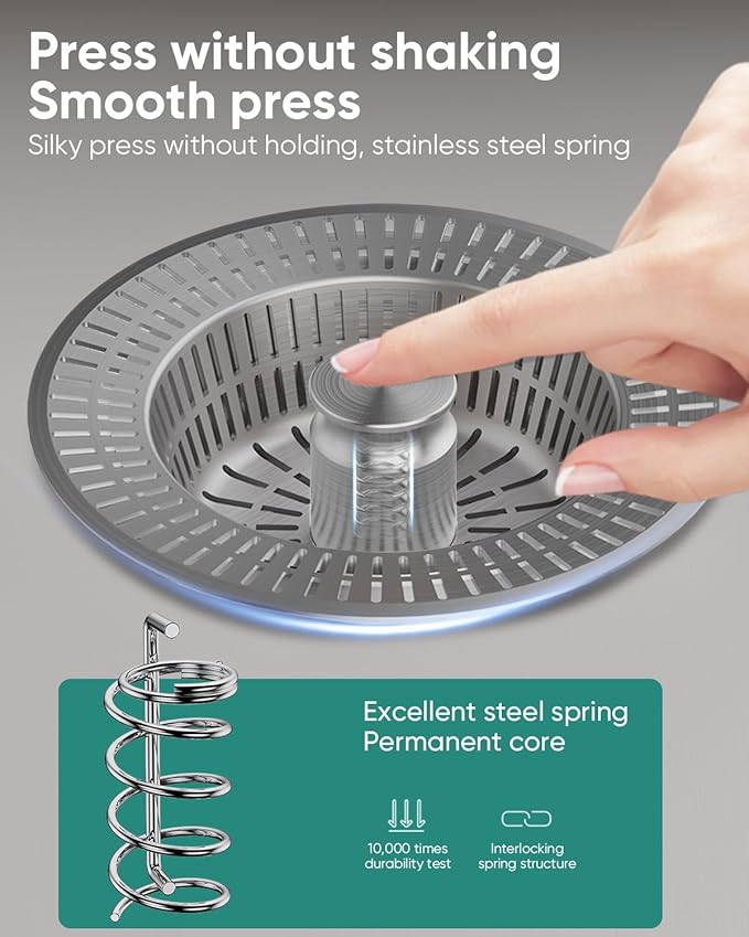 Kitchen Sink Drain Strainer and Stopper Combo, 3 in 1 Stainless Steel Pop-Up Sink Stopper & Drain Strainer for Standard Drains, Ideal Sink Protectors for Kitchen Sink