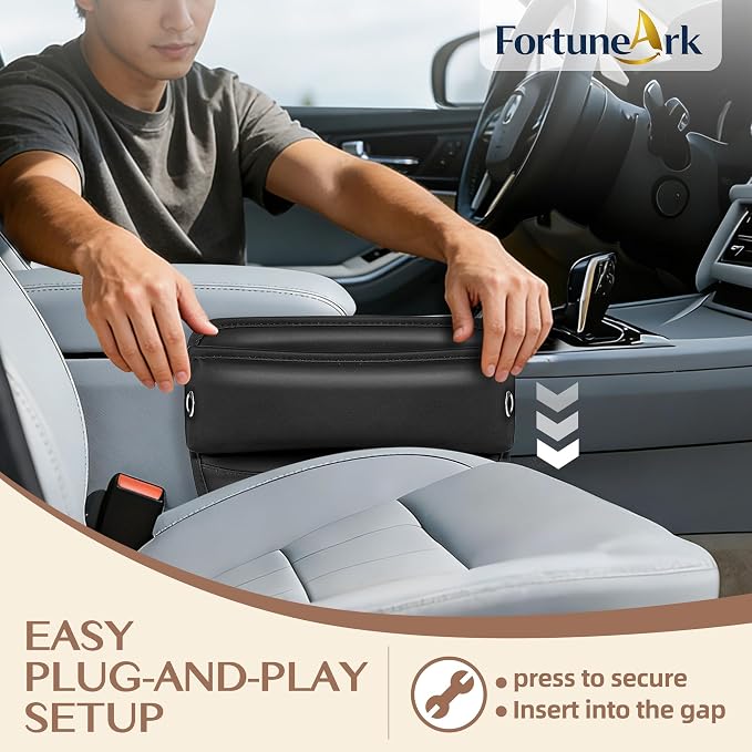 Car Seat Gap Filler with Cable Holes PU Leather Black 1-Pack | Car seat gap filler for 0.5 to 1.2 inch gaps with cable routing holes anti slip padded base phone wallet keys PU leather