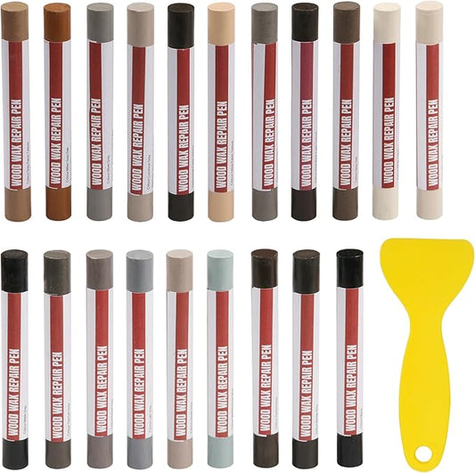 Wood Filler Sticks, 20 Colors Wood Repair Wax Crayons with Scraper, Wood Touch Up Markers for Repairing Scratches, Cracks, Holes in Cabinets, Floors, Tables and Doors[Gray Series]