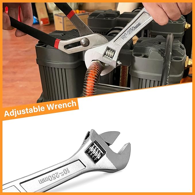 4-Piece Large Pilers and Wrench Set,10 Inch Groove Joint Pliers and Adjustable Wrench with 8 Inch Long Nose and Lineman's Pliers for Home Use and DIY Project