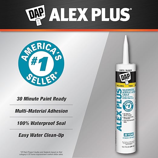 DAP Alex Plus Acrylic Latex Caulk, White, 10.1 Oz (7079818152) (Pack of 2)