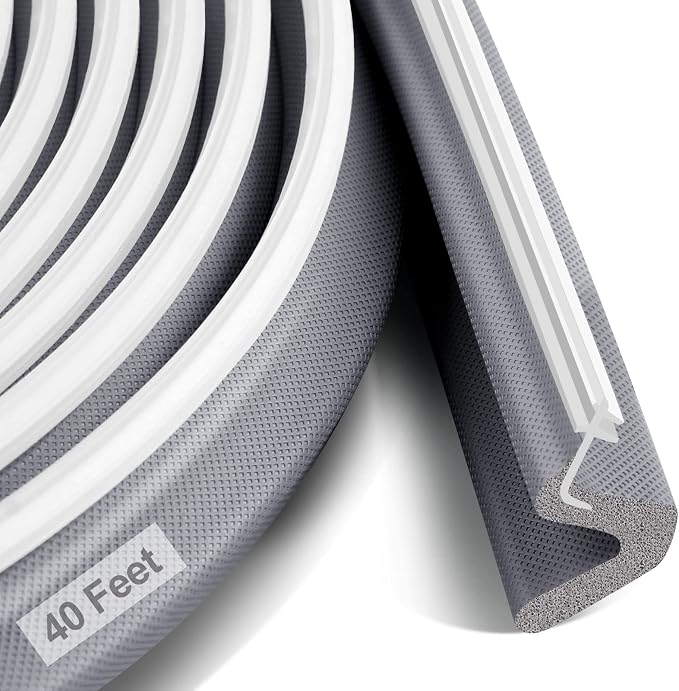 40FT Kerf V‑Shaped Weather Stripping Door Seal, Press‑in Seal for Pre‑Cut Slot Doors, Not Self‑Adhesive, Soundproof Draft Blocker for Exterior Front Doors, Fits Large Gaps, Easy DIY Install (Grey)