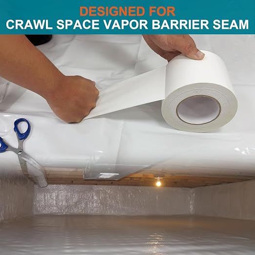 Golden Fox Vapor Barrier Tape, 4 Pack 4'' x 180' Roll, 9 Mil White Polyethylene Moisture and Vapor Barrier Seam Tape for Crawl Spaces, Marine Use, Insulation Tape, Underlayment & More, Waterproofing
