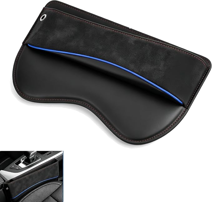 1 PC Car Seat Gap Filler, Multifunctional Leather Storage Box with Cable Port, Anti-slip Organizer for Phone Key Card, Universal for Most Cars, Trucks, SUVs (Black)