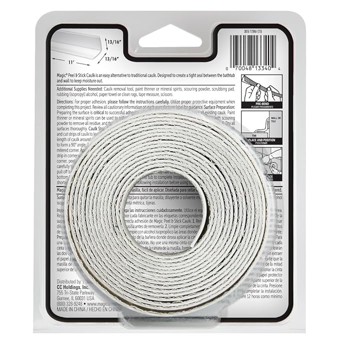 Magic Tub and Wall Peel and Caulk Strip - Create a Tight Seal Between the Bathtub and Wall to Keep Moisture Out - 1-5/8 Inch by 11 Feet - White