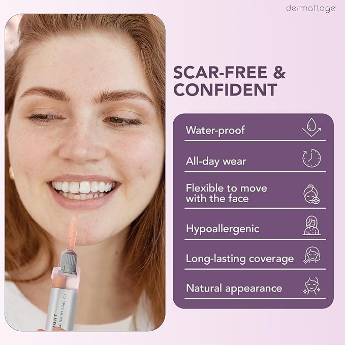 Dermaflage Scar Filler Kit - Light - Deep Scar Cover and Waterproof Concealer for Acne Scars Wrinkles, and Ice Pick Scars Makeup, 1 mo supply