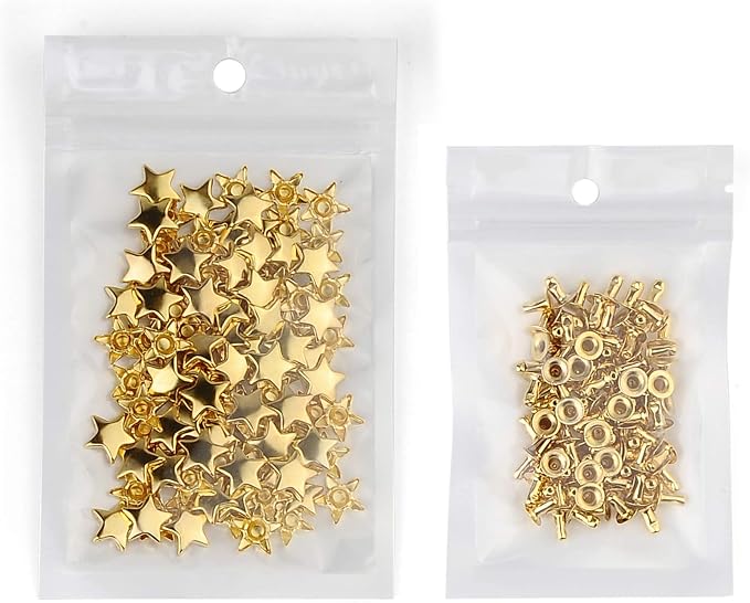 100 Sets 12MM Gold Star Rivets for Leather Star Rivet Studs Garment Rivets Leather Rivets Studs and Spikes for Leather Craft Clothing Bags Belts Dog Collar Shoes DIY Rivets 15/32 Inch