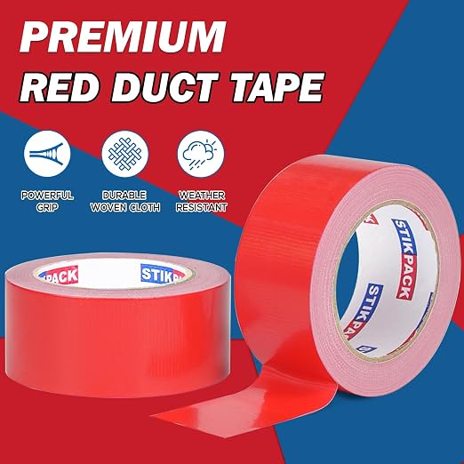 2 Rolls Red Duct Tape, Heavy Duty Strong Industrial Colored Duct Tape 9mil x 2inch x 25yds Flexible, No Residue, Waterproof and Tear by Hand, Multi-Use for Indoor & Outdoor Repairs
