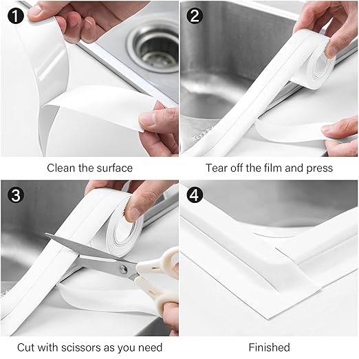 3 Rolls 1.5 Inch Caulk Tape Self Adhesive Toilet Caulking Strip Bathroom Sealing Caulk Strip Peel and Stick Bathtub Caulking Tape, 10.5 Feet Each Roll (White)