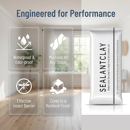 4Pack Upgraded Fast Drying Sealant Clay, Moldable Repair Mastic for Drain Pipe Connection, Wall Hole Filling and Air Conditioner Gap Sealing