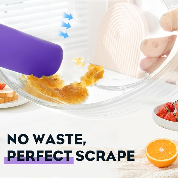 3pcs Silicone Jar Spatulas 10in Long Skinny Heat-Resistant, Narrow Spatula Set for Scraping Peanut Butter, Sourdough, Jam in Small Containers, Blenders & Baking (Black & Purple & Red)