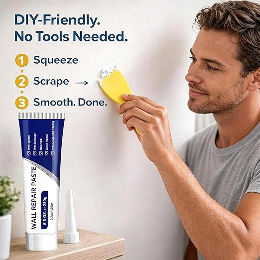 Drywall Repair Kit, 2Pcs Wall Repair Paste Tube, Quick Drying Wall Mending Agent Spackle Wall Repair Kit with Scraper and Sandpaper for Holes Cracks Scratches Home DIY Use