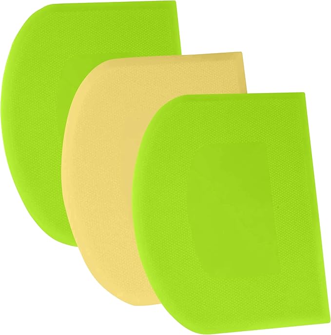 SURDOCA Dough Scraper Bench Scraper - 3P 14.2x8.5" Plastic Flexible Bowl Scraper, Sharp Edge & Angles Cake Scraper. Non-Slip Bakeware Decorating Tools Sculpting & Modeling Tools - Green+Yellow+Green