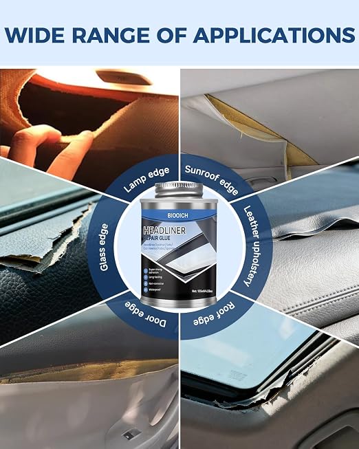 Headliner Repair Glue, Car Headliner Adhesive with Rubber Seam Roller Headliner Repair Kit,Upholstery Glue with Brush for Automotive interiors, Fabric, Leather (4.23oz)