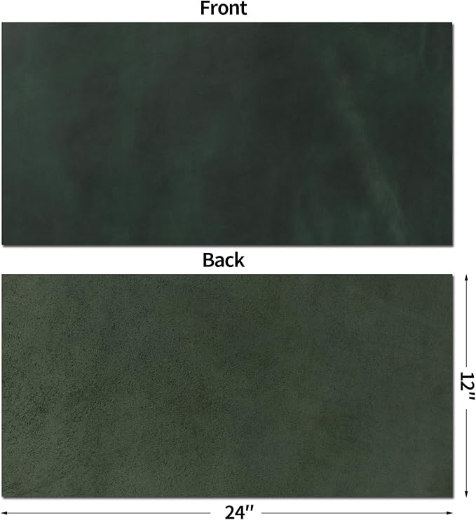 RingSun 12''X24'' Green Leather Sheets for Crafts (2mm), Full Grain Leather Tooling Leather