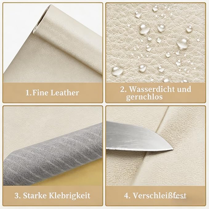 Hohylactic Leather Repair Patch 24x54 Inch, Self Adhesive Leather Repair Tape, Large Vinyl Repair Kit for Sofa Couch Furniture Car Seats, Strong Adhesion Waterproof Scratch Resistant Easy Cut (Beige)