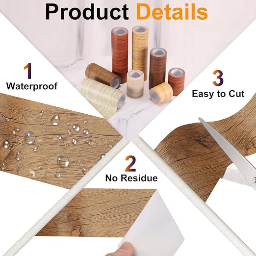 PATIKIL Wood Grain Tape 2" x 32 ft, Self-Adhesive Wood Texture Repair Tape Realistic Wooden Effect Patch for Furniture Cabinets Floor Walls, Grain
