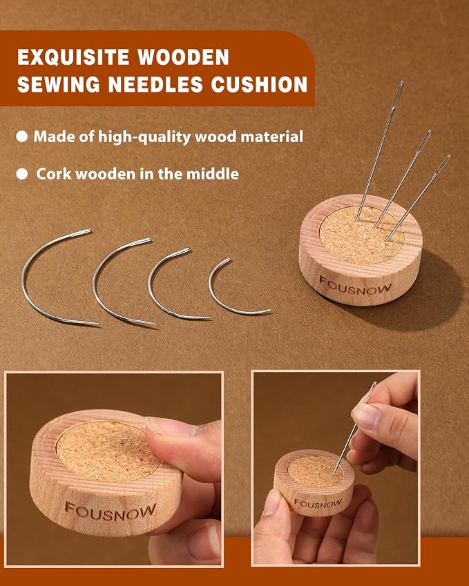 FOUSNOW 28 Pcs Leather Sewing Needles Kit, Heavy Duty Sewing Needles Kit with Upholstery Needles, Needle Threaders for Hand Sewing, Curved Needles for Leather Upholstery Car Carpet Sofa Repair
