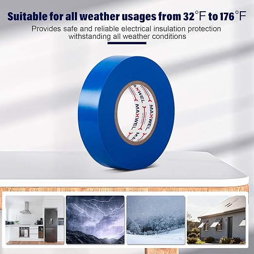 Blue Electrical Tape Waterproof - Professional Grade Insulation Vinyl Electrical Tape Flame Retardant for All Up to 600V Home and Industrial Electrical Repair 3/4 Inch 60 Feet 2 Rolls