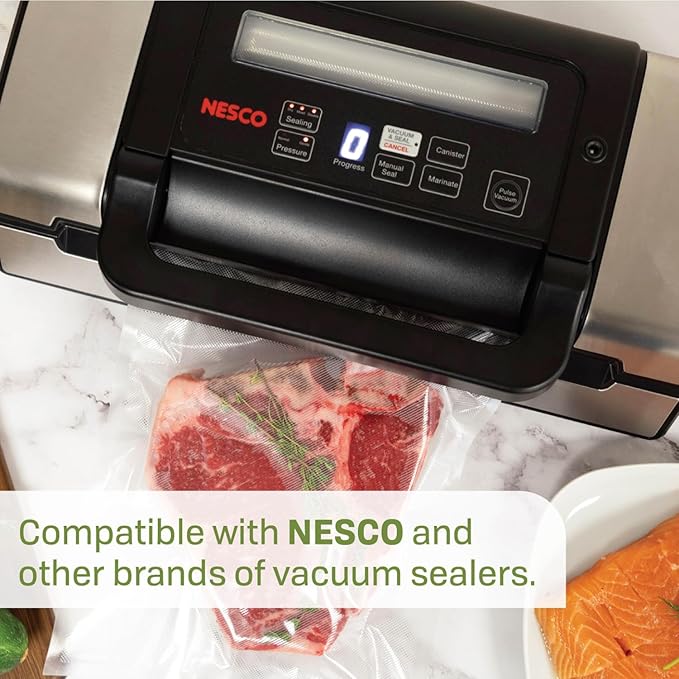 NESCO VS‑04R Vacuum Sealer Rolls for Home Food Storage, Custom‑Size 11‑Inch Bags Compatible with Nesco and Most Vacuum Sealers