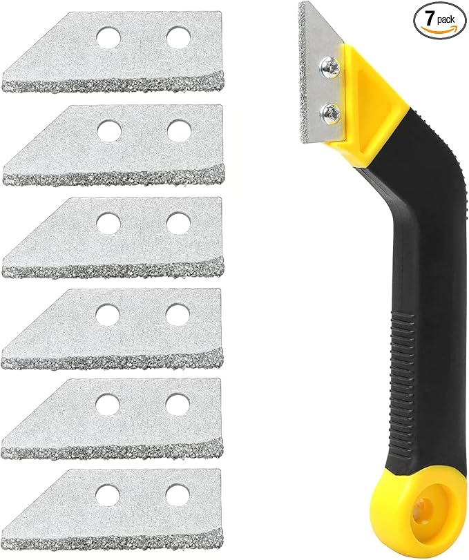 Grout Removal Tool, Angled Design Grout Hand Saw, Tile Grout Saw with 6 Pieces Extra Replacement Blades for Tile Cleaning