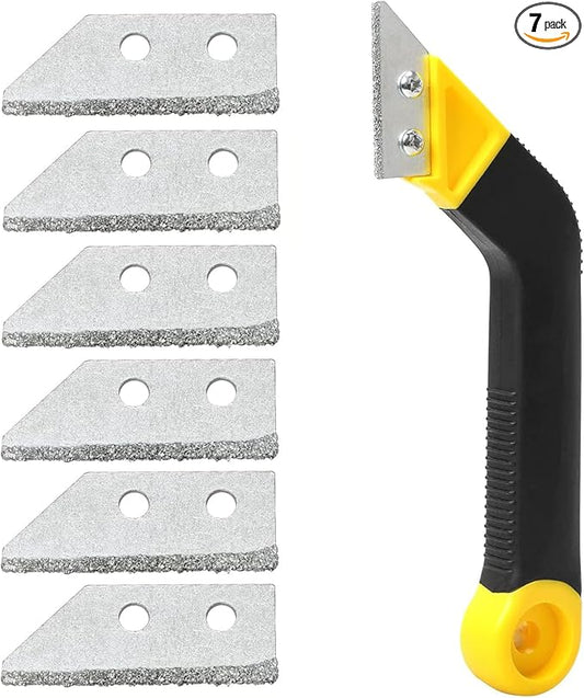 Grout Removal Tool, Angled Design Grout Hand Saw, Tile Grout Saw with 6 Pieces Extra Replacement Blades for Tile Cleaning