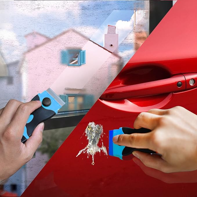 Razor Blade Scraper, Double Edge Razor Scraper Remover Tool with 30 Pcs Razor Blades for Labels Stickers Decals Removal Auto Window Tint Vinyl Tool Application (Blue)